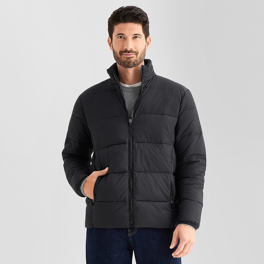 MSRP $100 St. John's Bay Mens S Black Midweight Puffer Jacket Adaptive Easy-on